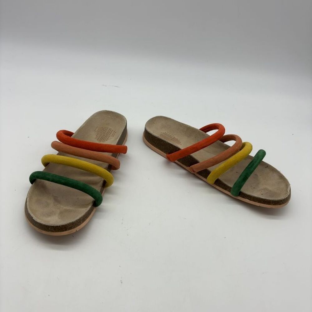Charlotte Stone Multicolor Suede Strap Slide Sandals - Green, Yellow, Orange
